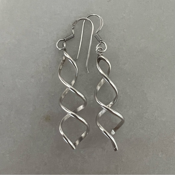 Sterling Silver Spiral Dangle Earrings - Picture 13 of 13